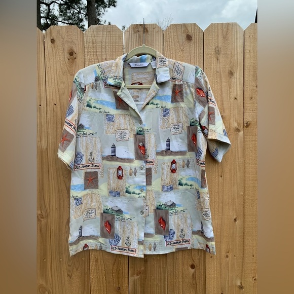 Vintage Hawaiian Shirt TanJay - Size 10  Button-up Lighthouse‎ Starfish Anchor - Picture 1 of 8